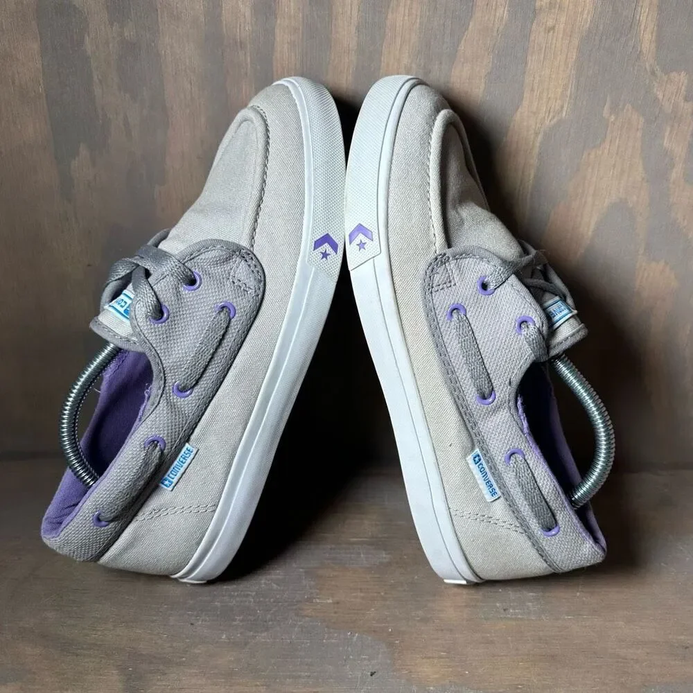Converse Girls Size 5 Sneaker Casual Canvas Gray Purple Lace Up Round Toe Shoes